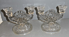 Pair of Jeanette Glass Double Candle Holders Iris and Herringbone Clear picture