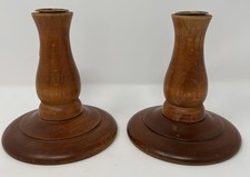 VTG MCM 2 PCS  Traditional Wood Candle Holders By Woodcraftery Heirloom Cherry picture