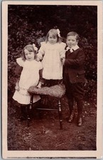 Vintage 1910s ENGLAND Real Photo RPPC Postcard Three Children / Siblings -Unused picture