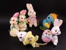Vintage Easter Felt Flocked Bunny, Chick and Egg Decorations Lot picture