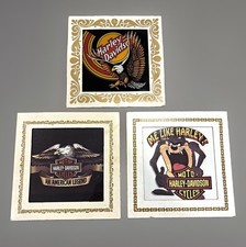 Lot of 3 Vintage Harley Davidson Carnival Prize Framed Glass Art Taz 1980s  picture