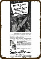1945 MOTOROLA HANDIE TALKIE RADIO & Errol Flynn DECORATIVE REPLICA METAL SIGN picture