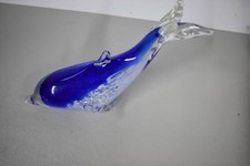 Art Glass Hand Blown Dolphin Blue White Ocean Fish Figurine Paperweight picture