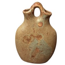 Vintage Earthy Ceramic Double Spout Vase Canteen Southwestern Style 5.75 X 3.75” picture