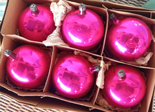 Vintage JUMBO Hot Pink Lot of 6 FANTASIA Christmas Ornaments picture