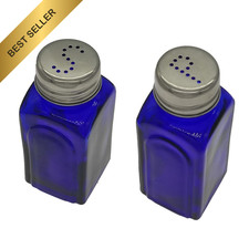 Ritadeshop Retro Glass Salt Pepper Shakers Set of 2 Cobalt Blue Kitchen Decor picture