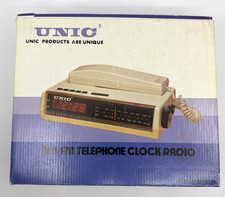Vintage Unic AM/FM Digital Clock Radio Alarm w/ Electronic Telephone & Box picture