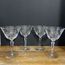 4 Vintage Libbey Champagne Coupes Or Stemmed Sherbet Bowls Floral Etchings picture