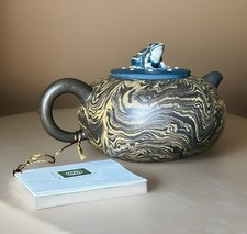 Vtg Yixing Zisha Clay Teapot Frog Finial Brown Marbled Marbling Woodgrain CCCI picture