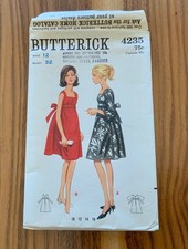 Vtg Empire Waist Tent Dress Sewing Pattern Butterick 4235 UNCUT Tie Bow 1960s picture