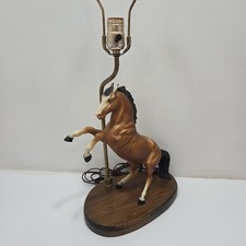 Vtg MCM Breyer Fighting Stallion Lamp Ranch Craft Wood Base picture