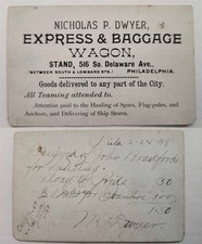 1888 antique NICHOLAS P. DWYER phila pa EXPRESS WAGON trade card SIGNED on BACK picture