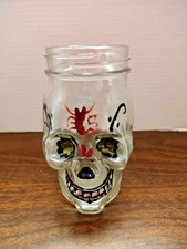 Hand Painted Sugar Skull Glass Mason Jar Day of the Dead Halloween Gothic Decor picture