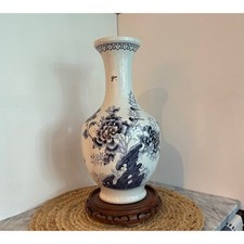 Vintage Pogue's (Cincinnati) large blue & white Chinoiserie vase, rosewood base picture