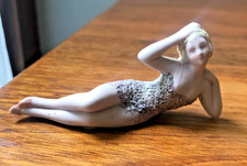 Antique 1920s Bisque Art Deco Flapper Bathing Beauty textured suit Japan 3 1/4