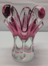Art Glass Vase Cranberry & Clear Cased Heavy Thick 7