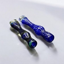 Blue Swirl Hand-Blown Glass Chillum Pipe – 3.5”–3.8” | Made in USA | 1 Piece picture