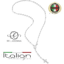 Italian Collana con Rosario Croce Rosary Beaded Cross Y Necklace 925 Silver 24in picture
