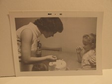 VINTAGE FOUND PHOTOGRAPH B&W ART OLD PHOTO 1960S MOM BLONDE GIRL BIRTHDAY CAKE picture
