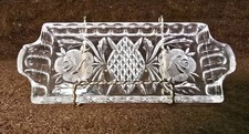 Vintage Pressed Glass Relish Tray Floral Diamond Pattern Rectangular 8.25 picture