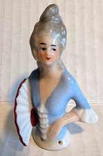 Vintage Porcelain Marie Antoinette Half Doll Pincushion Topper 2.5