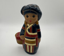 Vintage Gom Viet Vietnam Ceramic Woman Basket Figurine Traditional Dress 3.5