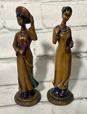 Set Of 2 VTG Carved Resin Lovely Classic Lady Figurines Colors 7” picture