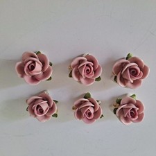 6 Vtg Kaiser Porcelain West Germany Pink Roses / Leaves Place Card Holders picture