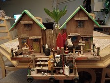 Folk Art Vintage 3D Dock Scenes Hand Crafted Fishing Shack Artist Signed picture