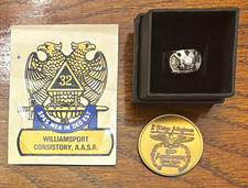 Vintage 14K Scottish Rite Freemasonry 32nd Degree Masonic Ring, Coin/Decal Group picture