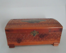 Vintage Carved Cedar Wood Hinged Jewelry Box with Mirror Decoupage Lake Scene picture