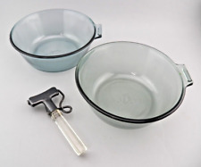 VTG Pyrex Flameware Glass Cookware Pans with Glass Handle 3 Piece Set Pair #833B picture