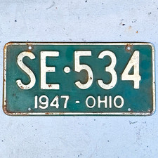 Vintage 1947 Ohio License Plate Tag SE-534 picture