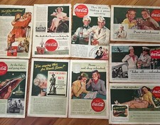 NINE Vintage Coca Cola Magazine Ads - Years 1932, 1934, 1938, 1941 and 1943 picture