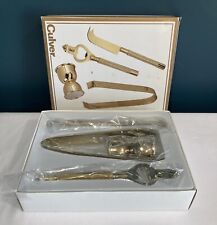 Mid Century Gold Culver 4 Piece Bar Tool Utensil Set Tong, Jigger, Pick, Opener picture