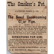 The Smoker's Pet Patented March CB Thompson Bridgewater CT 1878 Clipping SAI4-M6 picture