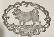 STUNNING - RARE SILVER VICTORIAN PUG DETAILED DIE CUT ANTIQUE DOG picture