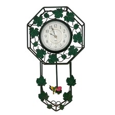 Vintage Eleco Quartz Ivy Vine Hummingbird Pendulum Metal Cottage Wall Clock picture