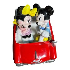 Vintage Schmid Disney Mickey Minnie Mouse Red Convertible Car Music Box Ceramic  picture