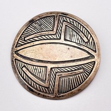 Vintage Navajo Indian UITA 22 Native Hand Stampwork Silver Round Brooch Pin picture