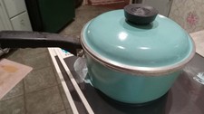 Vintage Club Aluminum Turquoise Aqua Blue 7.5” Sauce Pan with Lid Cookware picture