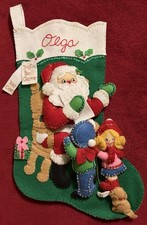 VINTAGE HANDMADE FELT 3D SANTA LARGE 16