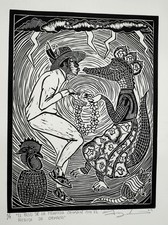 Traditional Oaxacan Folk Dance Woodcut Print Art Handmade Mexican Guelaguetza picture