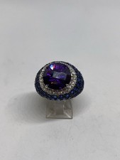 9.2g SIZE 6 PAVE CRYSTAL AMETHYST GEMSTONE COCKTAIL RING STAMPED FINE JEWELRY picture