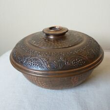 VTG Ornate Trinket Box Candy Dish Metal Copper Brass Round Hammered Floral Israe picture