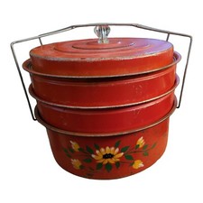 Vintage 1940's Handpainted Miners Stacking Lunch Box Tiffin Storage Canister picture