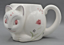 Vintage San Remo Italy Handpainted White Cat Pitcher w/ Floral Design 5