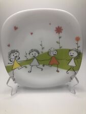 Vintage, Pars Opal Plate happy Girls Playing. Flowers/Hearts. England picture