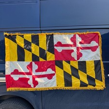 Vintage c.1970s MARYLAND STATE FLAG Gold Fringe 3' x 5' MD picture