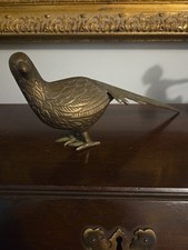 Vintage Solid Brass Pheasant Quail Bird Figurine MCM Detailed Feathers Patina picture